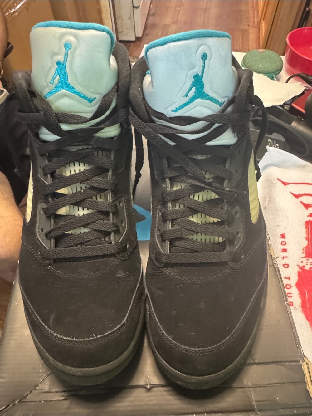 Jordan Men's Black Sneakers with Aqua Jumpman Accents